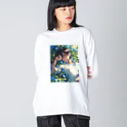 AQUAMETAVERSEの寝ぼけ顔　なでしこ1478 ビッグシルエットロングスリーブTシャツ