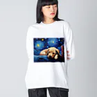 Dog Art Museumの【星降る夜 - ラブラドールレトリバー犬の子犬 No.1】 ビッグシルエットロングスリーブTシャツ