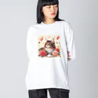 Y m @Y's shopの猫と薔薇 Big Long Sleeve T-Shirt