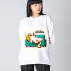 AI cat storeのダラダラしている猫 ビッグシルエットロングスリーブTシャツ