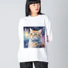 星降る夜にの宇宙猫 ビッグシルエットロングスリーブTシャツ