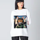 nekoと鉄のパイロット猫 ビッグシルエットロングスリーブTシャツ