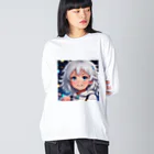 巫女スタぐらむのもふもふの美少女 ビッグシルエットロングスリーブTシャツ