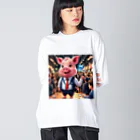 MTHの社内イベントの企画をするミニブタ Big Long Sleeve T-Shirt