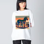 chaochao0701の浮世絵風　シマウマ（偉大な野生動物）"Ukiyo-e Style Zebra (Majestic Wild Animal)" "浮世绘风格的斑马（伟大的野生动物）" ビッグシルエットロングスリーブTシャツ