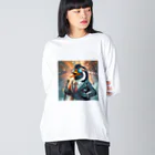 ぱぴぷSHOPのロックスターなペンギン ビッグシルエットロングスリーブTシャツ