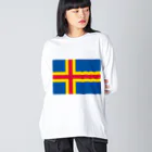 お絵かき屋さんのオーランド諸島の国旗 ビッグシルエットロングスリーブTシャツ