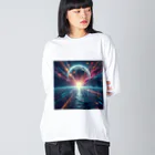 chikokuma76の宇宙の美しい未来を切り開く月の輝き✨ ビッグシルエットロングスリーブTシャツ