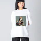 三毛猫shopの本を読む猫 Big Long Sleeve T-Shirt