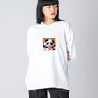 おもしろデザイン/ソロキャンプ/おしゃれ/のパンダふうの秋田犬子犬 ビッグシルエットロングスリーブTシャツ
