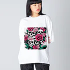 ピンクリボンの薔薇髑髏01 Big Long Sleeve T-Shirt