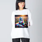 momonekokoの虹色に輝く優雅な猫 Big Long Sleeve T-Shirt