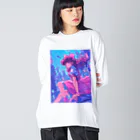 シロクマペンギンの昭和レトロアニメ風近未来ガール ビッグシルエットロングスリーブTシャツ