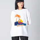  SATOHIROショップのヨットビーチ・サマーパーム ビッグシルエットロングスリーブTシャツ