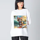 HIROICの猫サーファー ビッグシルエットロングスリーブTシャツ