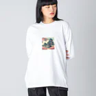 Cool Japanese CultureのSpring in Himeji, Japan: Ukiyoe depictions of cherry blossoms and Himeji Castle Big Long Sleeve T-Shirt