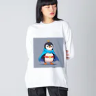 ganeshaのスーパーヒーローのマントを着たかわいいペンギン ビッグシルエットロングスリーブTシャツ