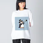 ganeshaのおもちゃの望遠鏡でかわいいペンギンに会おう ビッグシルエットロングスリーブTシャツ