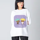 KIJISHIRO'S FACTORYの梅雨の時期に散歩しているキジシロ工場長 ビッグシルエットロングスリーブTシャツ