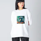 nico251の鮮やかの花々とドラゴン ビッグシルエットロングスリーブTシャツ