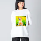 猫好きの谷の猫の水彩画/花畑のトンキニーズねこのイラスト/ポイントネコ Big Long Sleeve T-Shirt