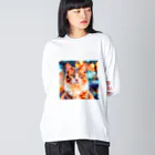 猫好きの谷の猫の水彩画/キジトラねこのイラスト ビッグシルエットロングスリーブTシャツ