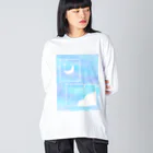 チョコミントの飛行機雲と三日月 ビッグシルエットロングスリーブTシャツ