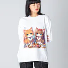 ウツボちゃんの可愛い猫姉妹 ビッグシルエットロングスリーブTシャツ