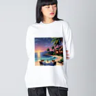 Paradise ExploreのMoonlit Palm Haven ビッグシルエットロングスリーブTシャツ