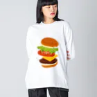 モツ煮子のフレッシュなハンバーガー ビッグシルエットロングスリーブTシャツ