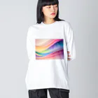 InkCraftsの虹色に輝く波の抽象的なデザイン Big Long Sleeve T-Shirt