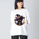 黒猫ギャラリー🐈‍⬛の黒猫の魔法使い Big Long Sleeve T-Shirt