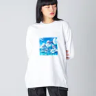 snow-birdの海で遊ぶイルカたちの楽しい風景 Big Long Sleeve T-Shirt