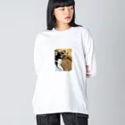 ayamomohidemiのキュートな猫猫あくび ビッグシルエットロングスリーブTシャツ