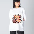 moka_mattarliのLINEスタンプ風の猫01 ビッグシルエットロングスリーブTシャツ