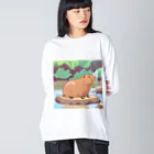 アマサキの癒しのアニメ調カピパラ ビッグシルエットロングスリーブTシャツ