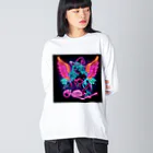 momonekokoのネオンカラーの魔女と骸骨 Big Long Sleeve T-Shirt