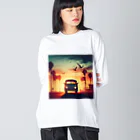 aircooled3のレトロなワーゲン 夕暮れビーチ 2 ビッグシルエットロングスリーブTシャツ