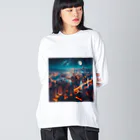 Teesignsの月夜に輝く未来都市 ビッグシルエットロングスリーブTシャツ