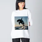 NukuNukuMikanの水面を飛び跳ねるシャチ Big Long Sleeve T-Shirt