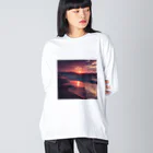 Mysycaの海辺の夕日 ビッグシルエットロングスリーブTシャツ