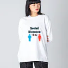 ひよこねこ ショップ 1号店のソーシャルディスタンス（社会的距離） ビッグシルエットロングスリーブTシャツ