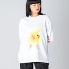 まめるりはことりのオカメインコ　おすましルチノー【まめるりはことり】 ビッグシルエットロングスリーブTシャツ