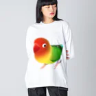 まめるりはことりのボタンインコ　おすましルリゴシボタンインコ【まめるりはことり】 ビッグシルエットロングスリーブTシャツ