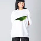 まめるりはことりのサザナミインコ　グリーン【まめるりはことり】 ビッグシルエットロングスリーブTシャツ