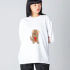 memeeeeの茶色い犬 루즈핏 롱 슬리브 티셔츠
