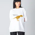 NIKORASU GOの恐竜ティラノサウルスTシャツ「鬼さんこちら手のなるほうへ」 Big Long Sleeve T-Shirt