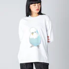 まめるりはことりの可愛いジャンボセキセイインコ【まめるりはことり】 ビッグシルエットロングスリーブTシャツ