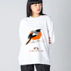 LittleLoroのMARU ジョビ丸（大）まるい小鳥 まる過ぎる ジョウビタキ ビッグシルエットロングスリーブTシャツ