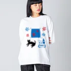 SOKICHISAITOの猫と座布団とお銚子とお猪口 ビッグシルエットロングスリーブTシャツ